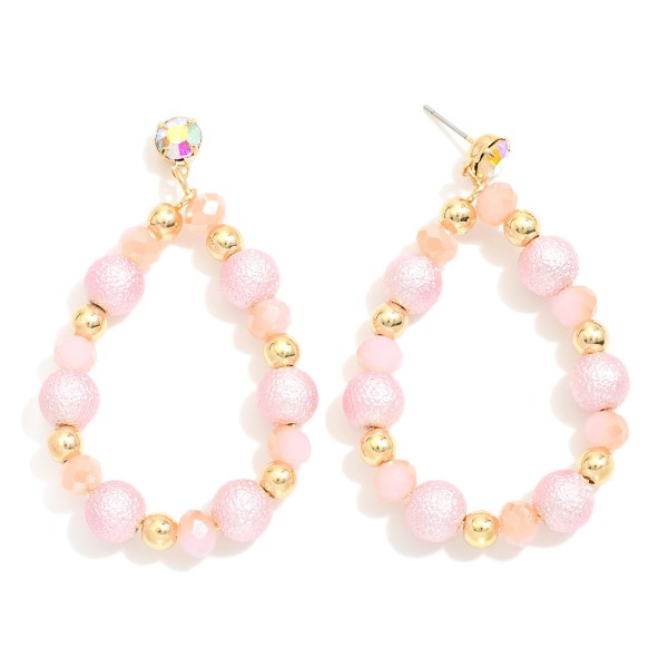 Wholesale beaded Teardrop Drop Earrings Textured Beads Rhinestone Post L