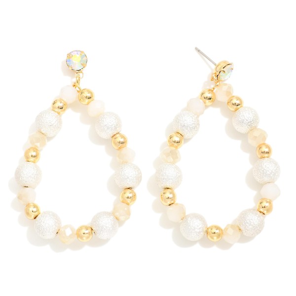 Wholesale beaded Teardrop Drop Earrings Textured Beads Rhinestone Post L