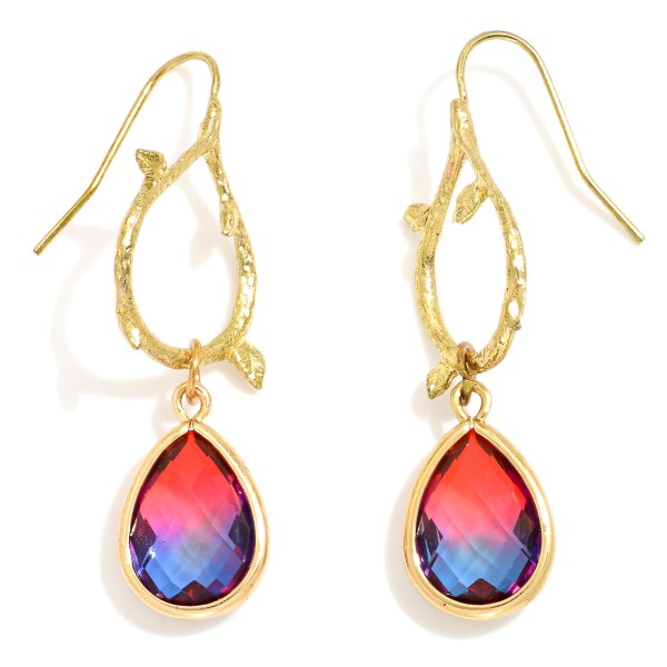 Wholesale linked Teardrop Drop Earrings Metal Leaf Details Glass Crystal L