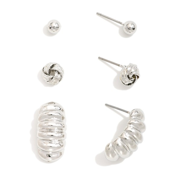 Wholesale set Three Metal Earrings Knotted Ridged Details L