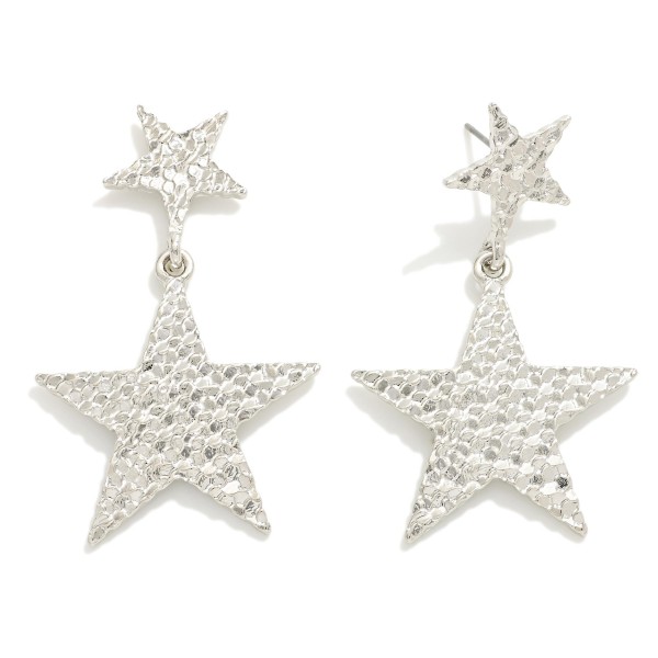 Wholesale linked Textured Metal Stars Post Drop Earrings L