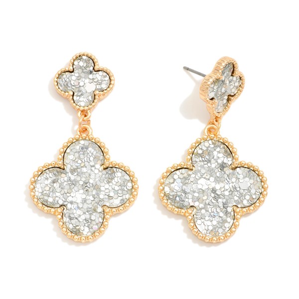 Wholesale linked Glitter Clovers Post Drop Earrings Metal Border L