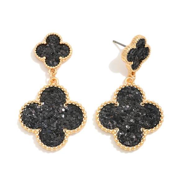 Wholesale linked Glitter Clovers Post Drop Earrings Metal Border L