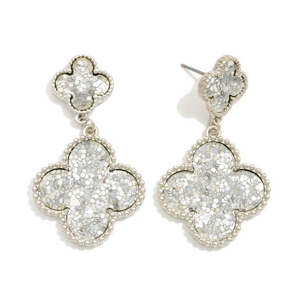 Wholesale linked Glitter Clovers Post Drop Earrings Metal Border L