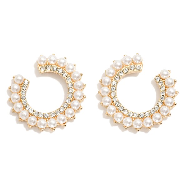 Wholesale pearl Rhinestone Studded Crescent Post Drop Earrings L