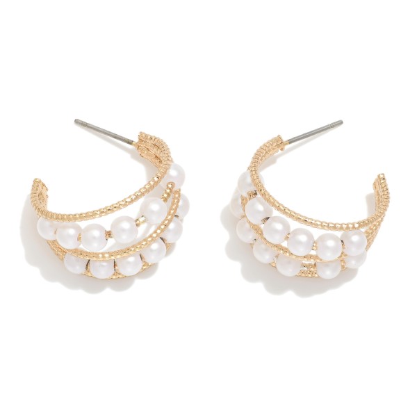 Wholesale layered Twisted Metal Hoop Earrings Pearl Details D