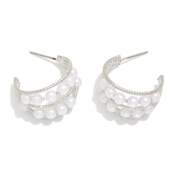 Wholesale layered Twisted Metal Hoop Earrings Pearl Details D