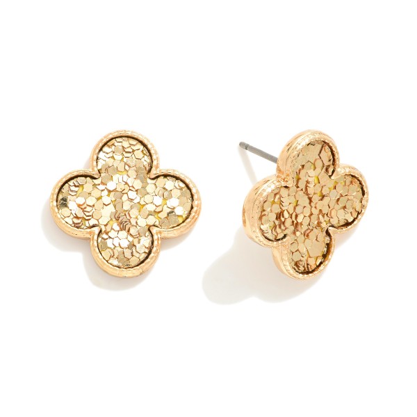 Wholesale glitter Clover Drop Earrings Textured Metal Border L