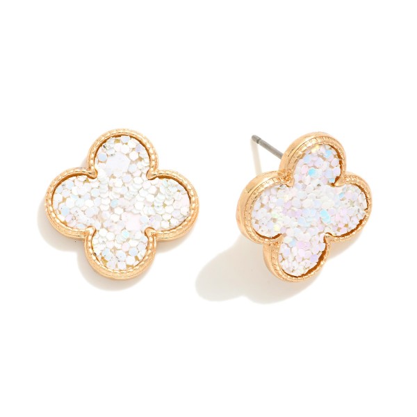 Wholesale glitter Clover Drop Earrings Textured Metal Border L