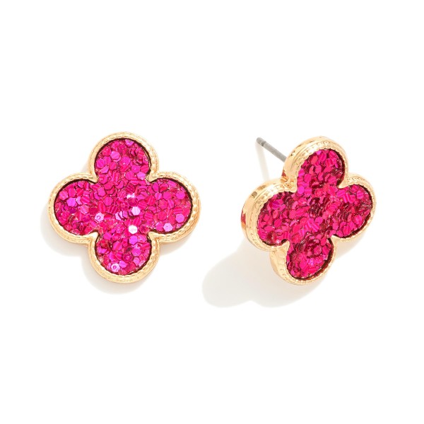 Wholesale glitter Clover Drop Earrings Textured Metal Border L