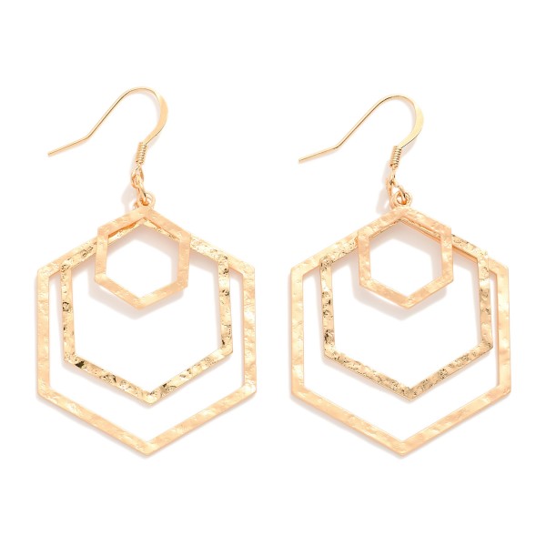 Wholesale layered Hammered Metal Hexagons Drop Earrings L