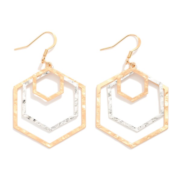 Wholesale layered Hammered Metal Hexagons Drop Earrings L