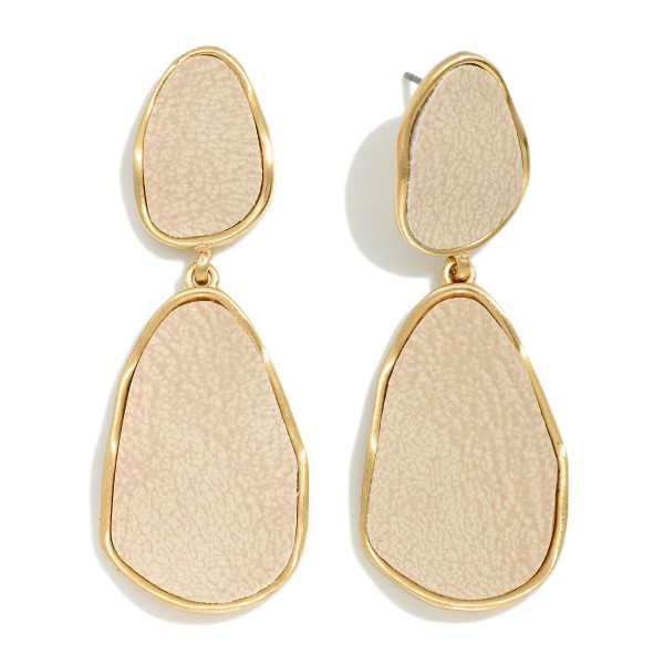 Wholesale linked Metal Geometric Drop Earrings Cracked Vegan Leather Detail L