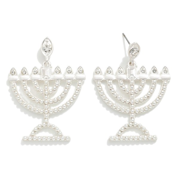 Wholesale metal Bead Menorah Post Drop Earrings Rhinestone Details L