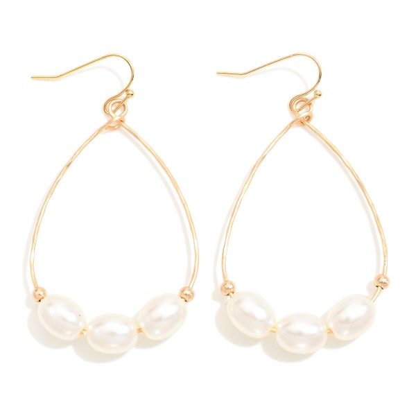 Wholesale metal Wire Teardrop Drop Earrings Beaded Pearl Details L
