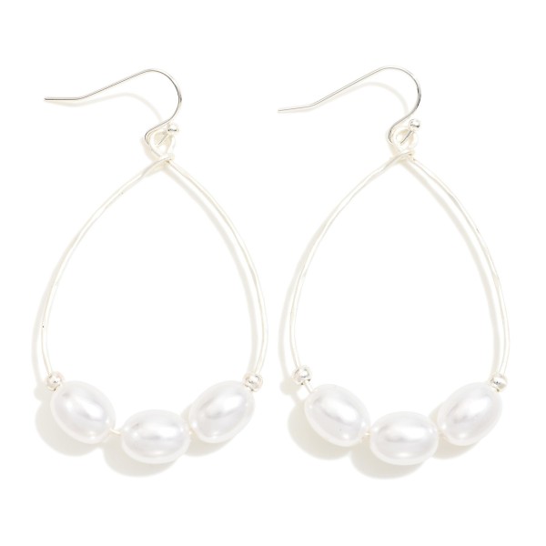 Wholesale metal Wire Teardrop Drop Earrings Beaded Pearl Details L