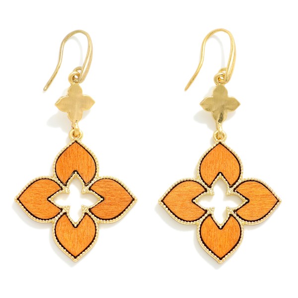 Wholesale linked Clover Drop Earrings Wood Details L