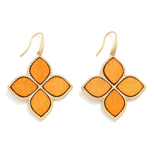 Wholesale wood Clover Drop Earrings Gold Details L