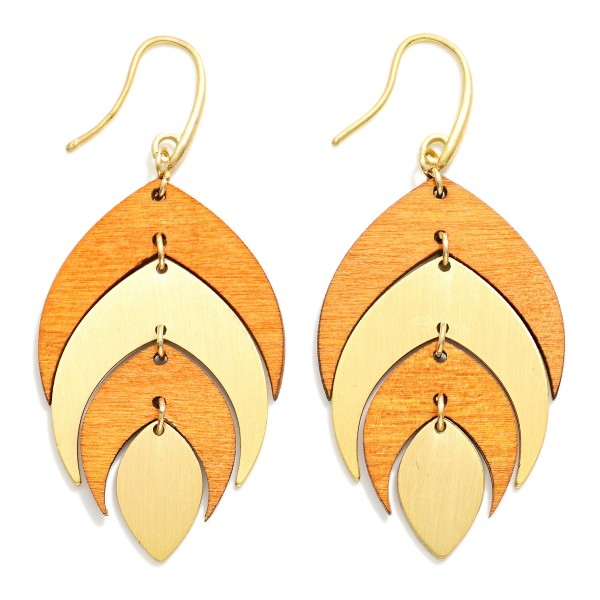 Wholesale linked Wood Metal Leaf Drop Earrings L