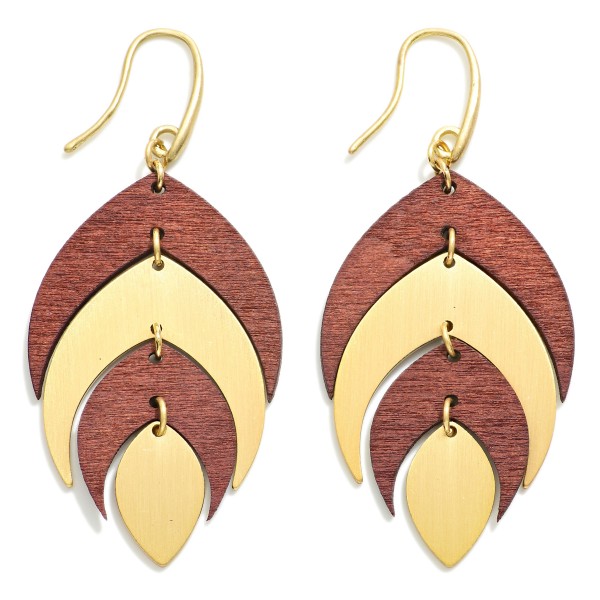 Wholesale linked Wood Metal Leaf Drop Earrings L