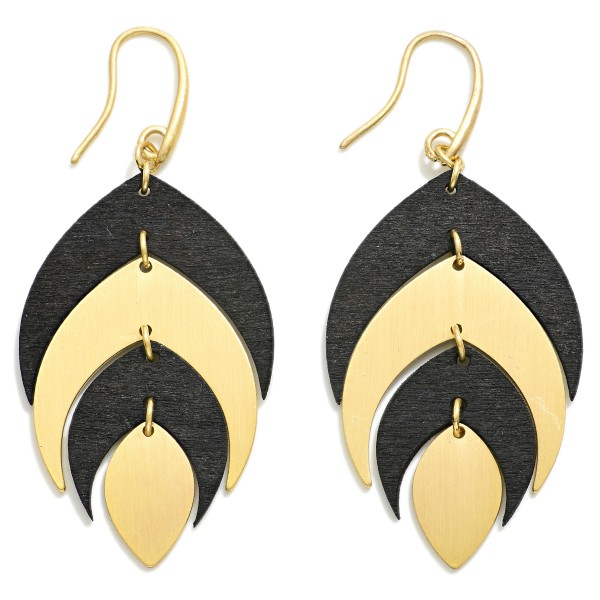 Wholesale linked Wood Metal Leaf Drop Earrings L