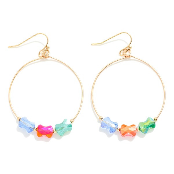 Wholesale metal Wire Hoop Drop Earrings Faceted Peanut Bead Detail L