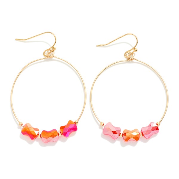 Wholesale metal Wire Hoop Drop Earrings Faceted Peanut Bead Detail L