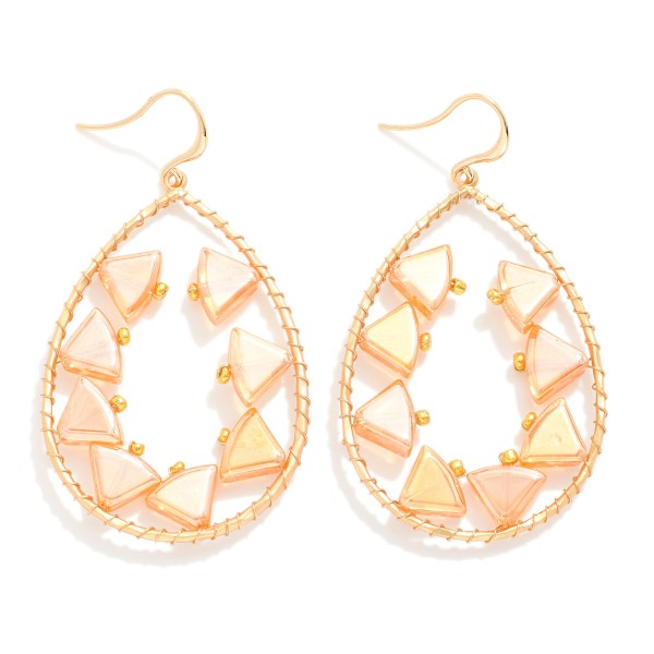 Wholesale wire Wrapped Teardrop Drop Earrings Translucent Triangle Beads Detail