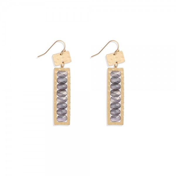 Wholesale linked Metal Rectangles Post Drop Earrings Faceted Bead Accents L