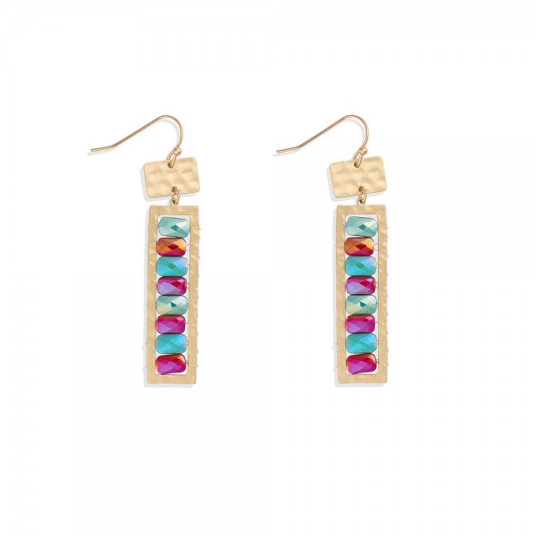 Wholesale linked Metal Rectangles Post Drop Earrings Faceted Bead Accents L