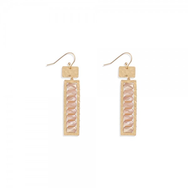 Wholesale linked Metal Rectangles Post Drop Earrings Faceted Bead Accents L