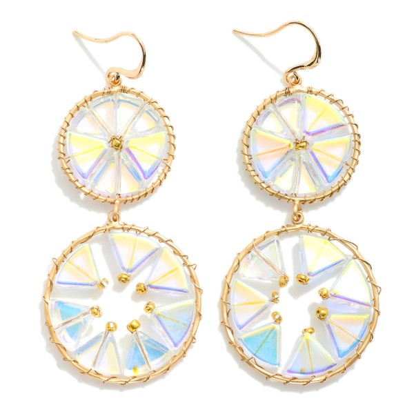 Wholesale linked Wire Wrapped Hoops Drop Earrings Translucent Triangle Beads Det