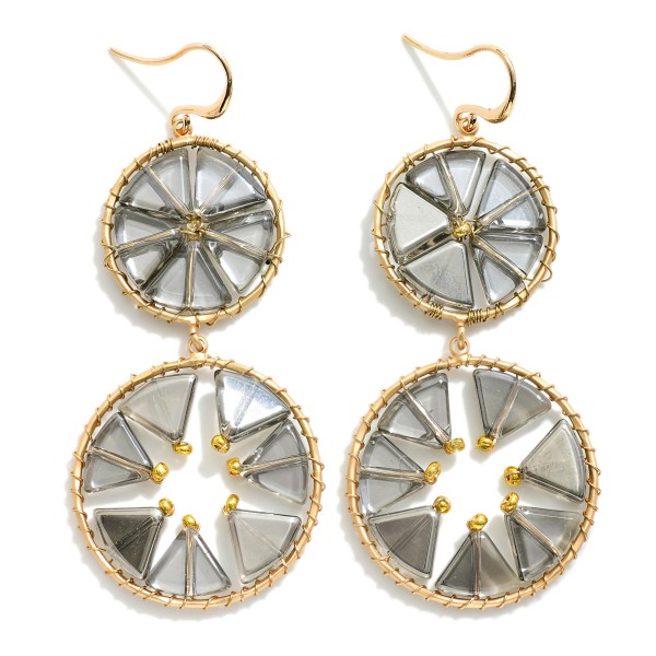 Wholesale linked Wire Wrapped Hoops Drop Earrings Translucent Triangle Beads Det