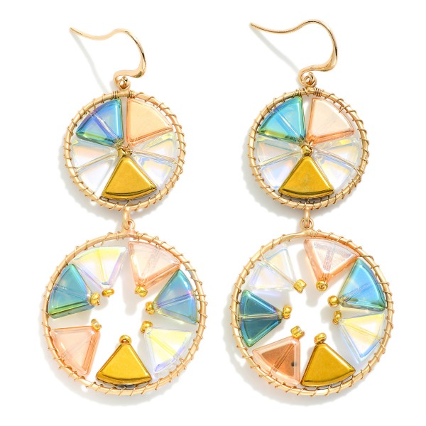 Wholesale linked Wire Wrapped Hoops Drop Earrings Translucent Triangle Beads Det