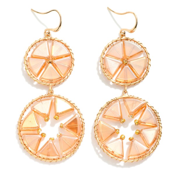 Wholesale linked Wire Wrapped Hoops Drop Earrings Translucent Triangle Beads Det