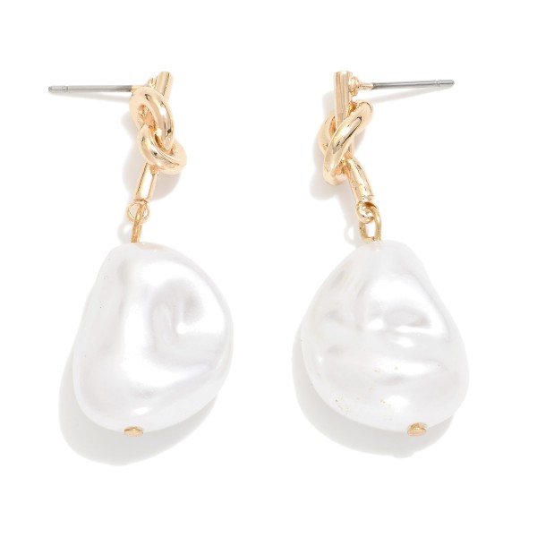 Wholesale pearl Drop Earrings Metal Pretzel Knot Post L
