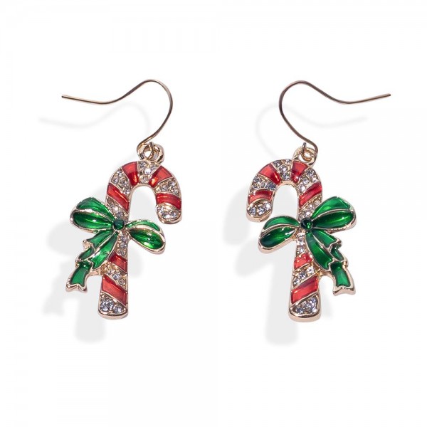 Wholesale candy Cane Bow Drop Earrings Rhinestone Details L