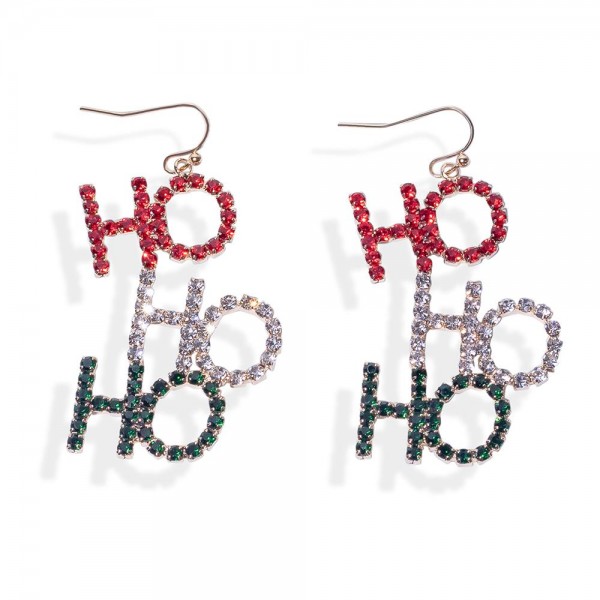 Wholesale hO HO HO Rhinestone Studded Drop Earrings L