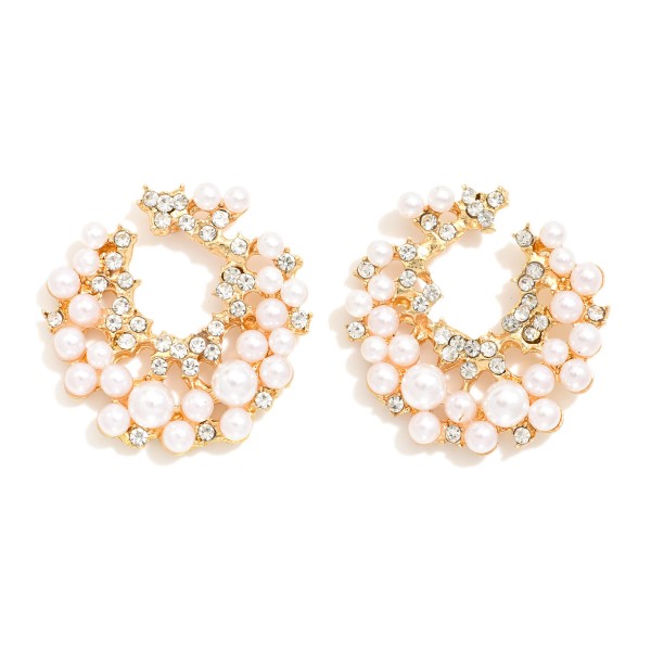 Wholesale pearl Rhinestone Crescent Drop Earrings L