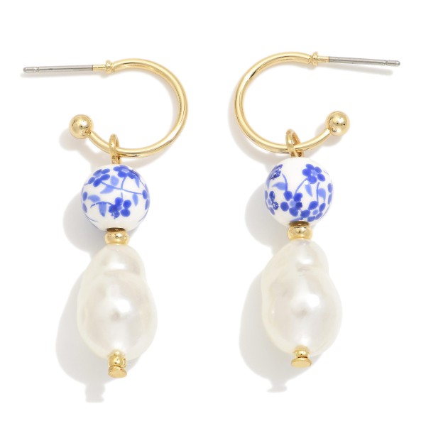 Wholesale drop Dangle Hoop Earrings Chinoiserie Bead Pearl Detail L
