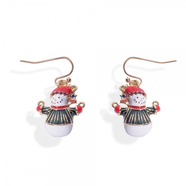 Wholesale painted Metal Snowman Drop Earrings Cubic Zirconia Details L