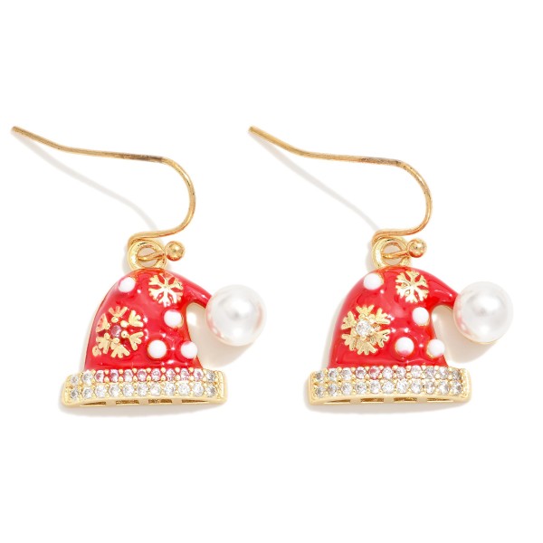 Wholesale painted Metal Santa Hat Drop Earrings Cubic Zirconia Details L