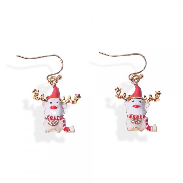 Wholesale painted Metal Reindeer Drop Earrings Cubic Zirconia Details L