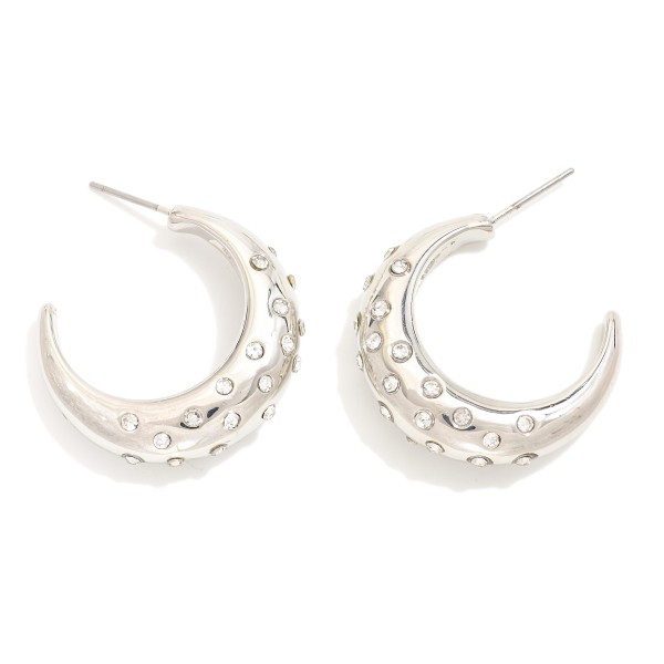 Wholesale metal Tapered Hoop Earrings Rhinestone Details D