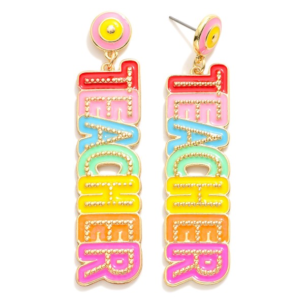 Wholesale painted Metal TEACHER Post Drop Earrings L