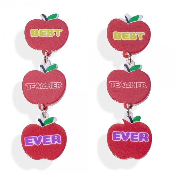 'BEST TEACHER EVER' Linked Apple Drop Earrings 

- Approximately 2.5" L