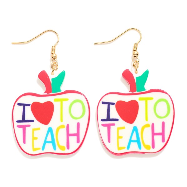 Wholesale i LOVE TEACH Apple Drop Earrings L