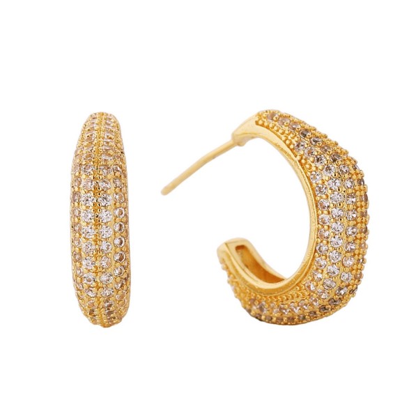 Wholesale gold Dipped Cubic Zirconia Studded Irregular Hoop Earrings D Hypoaller