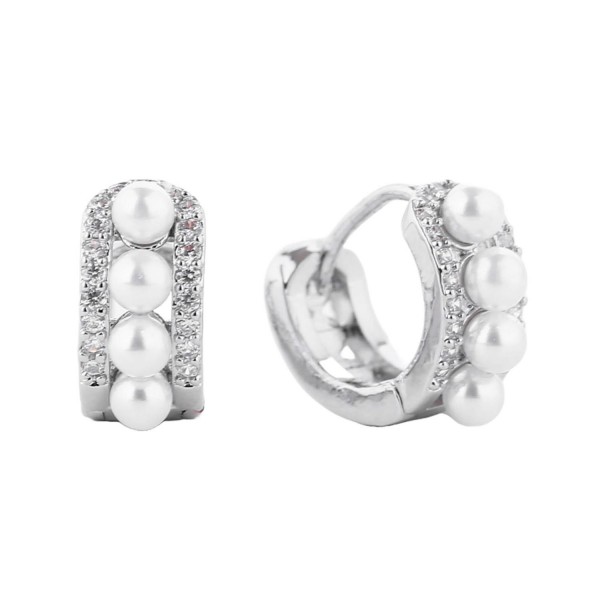 Wholesale gold Dipped Huggie Hoop Earrings Pearl Cubic Zirconia Details D Hypoal
