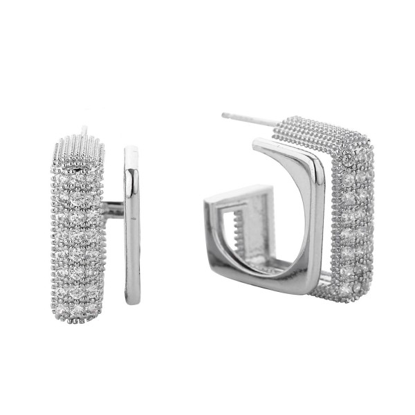 Wholesale gold Dipped Layered Square Hoop Earrings Textured Metal Cubic Zirconia